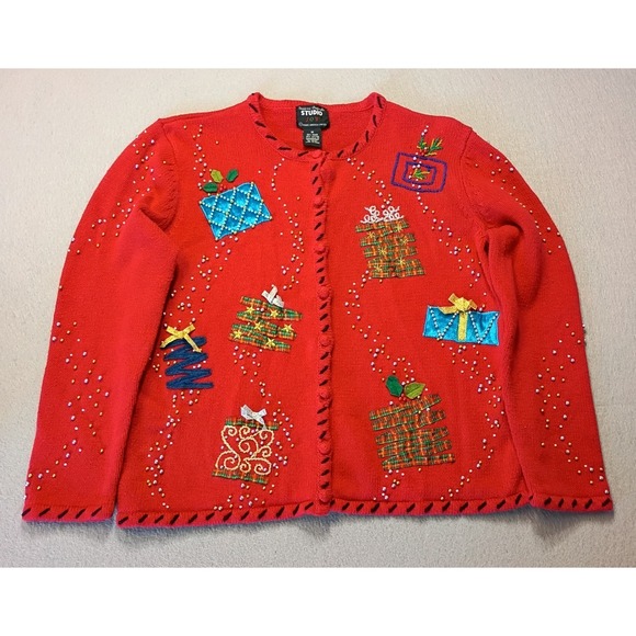 Designers Originals STUDIO‎ JOY Sweater M Red Cardigan Christmas Gifts Presents - Picture 2 of 16